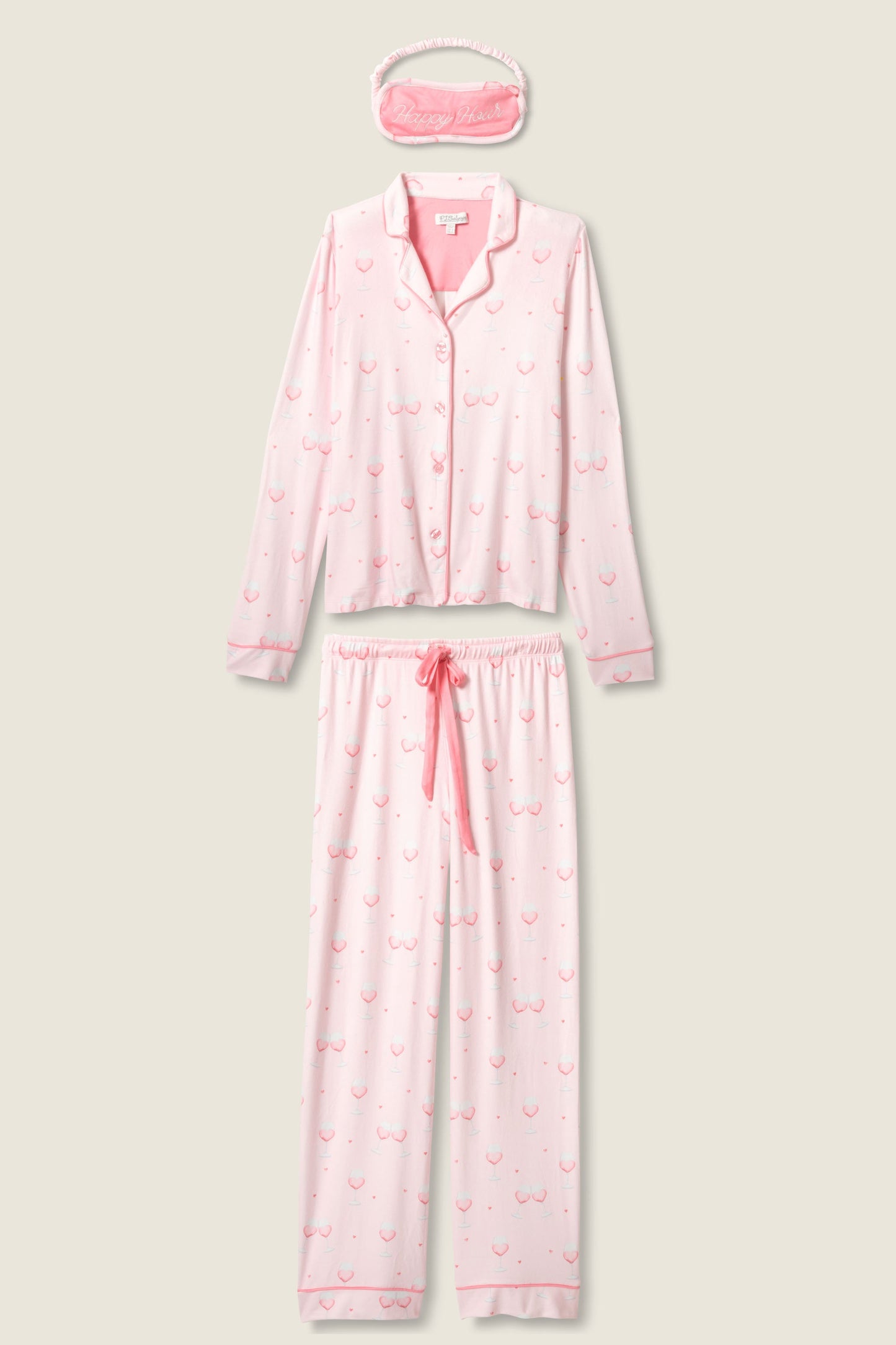 Happy Hour Wine Glass Print 3-Piece Plus Size PJ Set