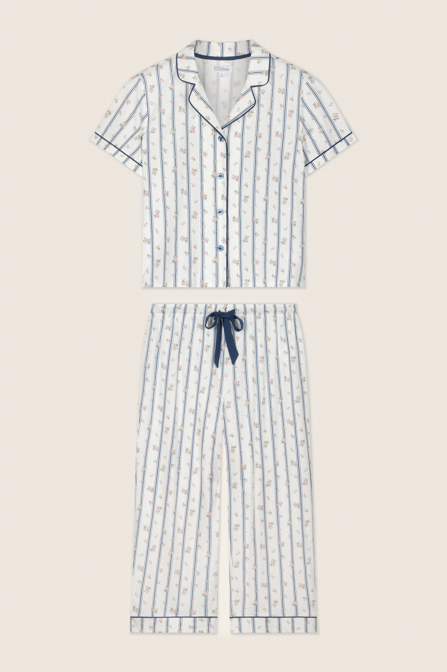 Cotton Jersey Stripes & Blooms Cropped PJ Set