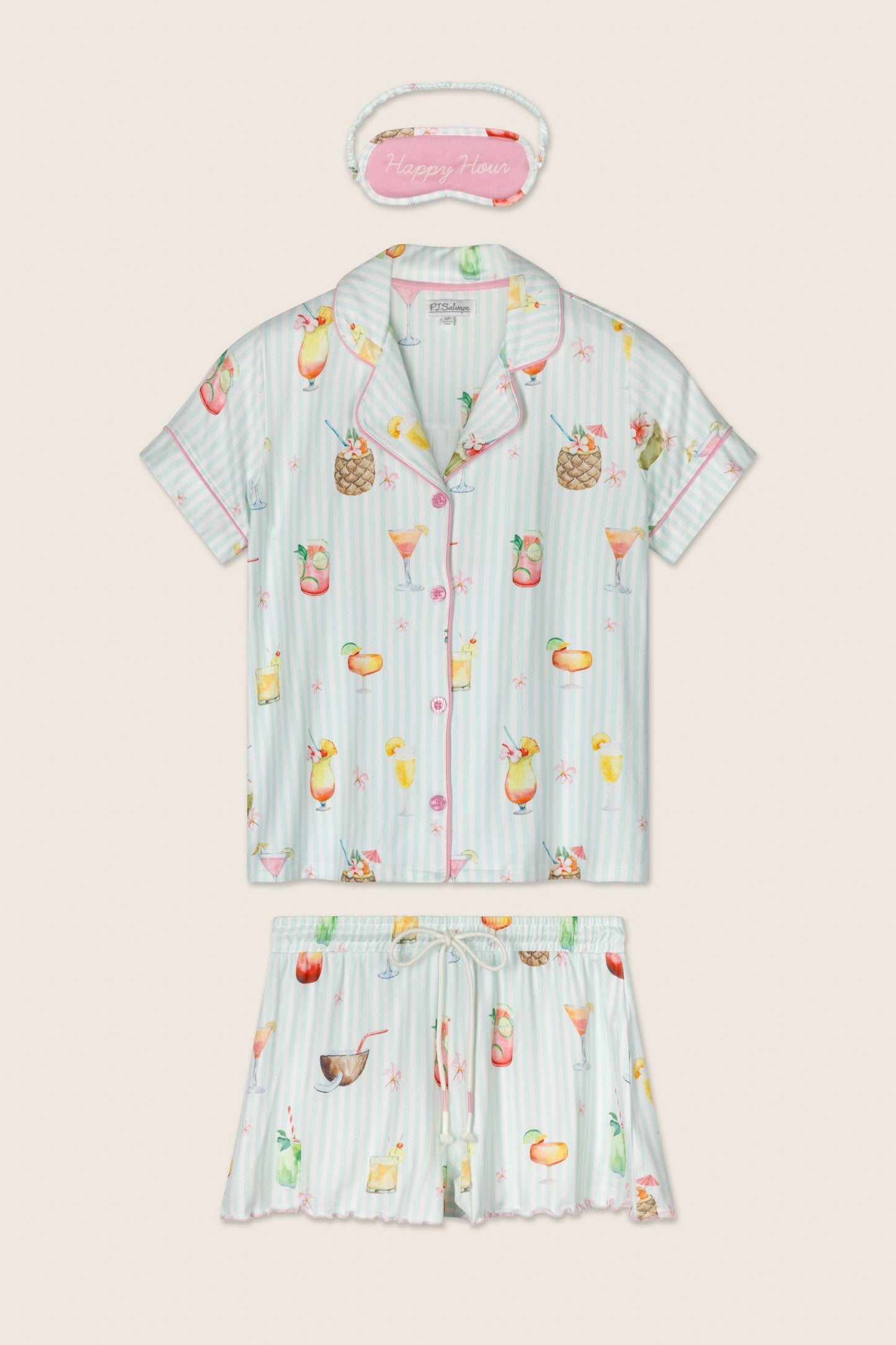 It's Five O'clock Somewhere Cocktail Print 3-Piece PJ Set