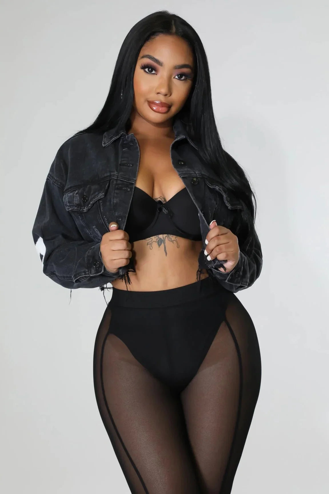 Black Hollywood Denim Jacket – Oversized Cropped Statement Fit