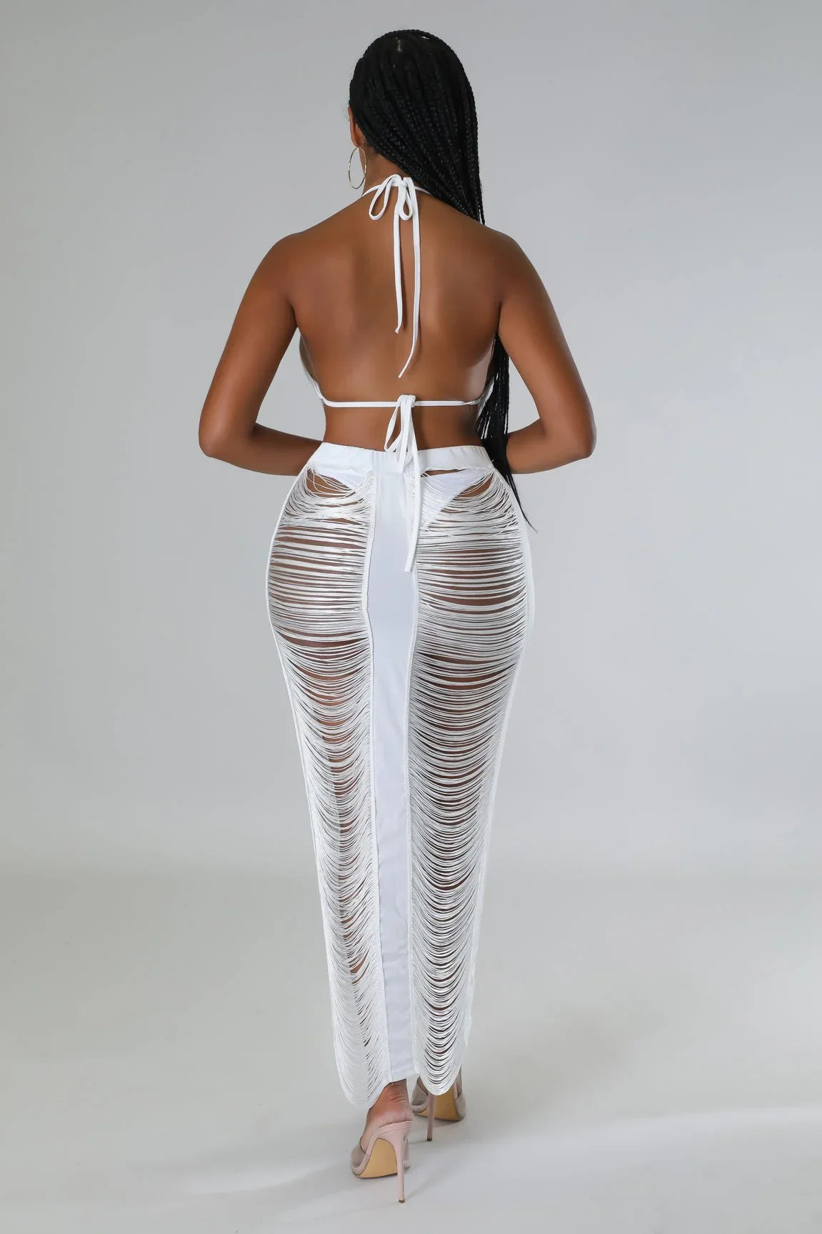 Haven Days Skirt Set – White Skirt Set with Fringe Lace