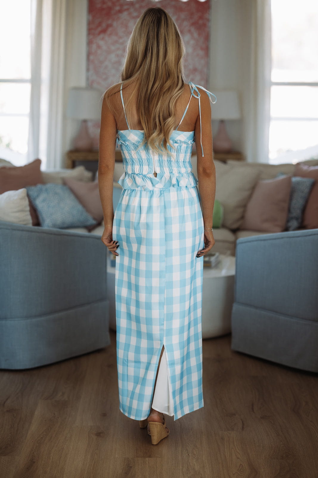 2 Cute 2 Handle Midi Skirt and Top - Blue and White