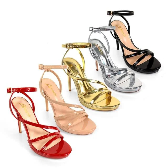 Jordie Red Strappy Heels with Stiletto Heel Design