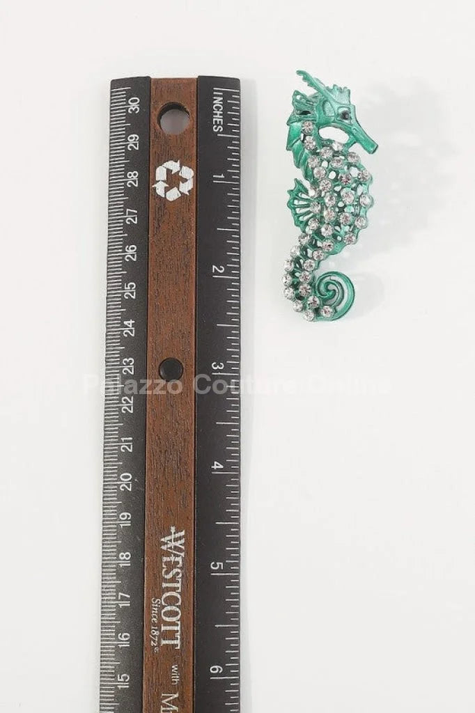 Large Seahorse Earrings Full Rhinestone Drop (Green)