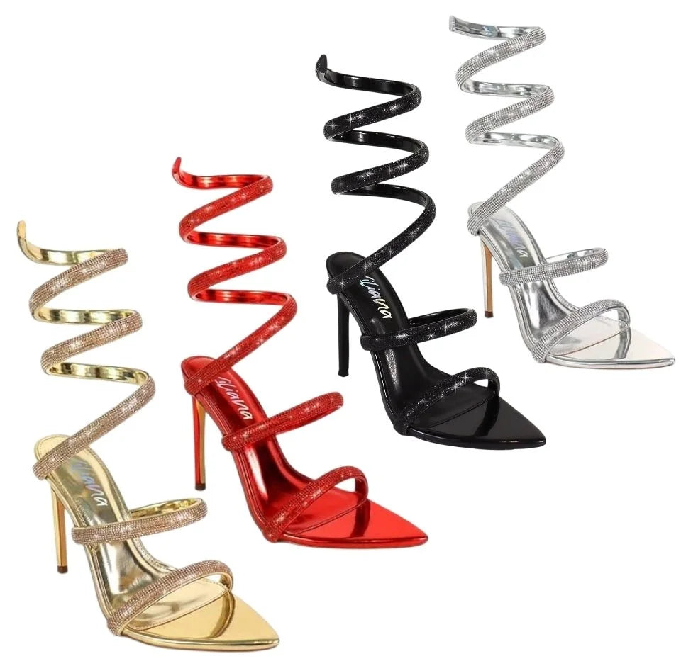 Laurent Rhinestone Spiral Heels Silver