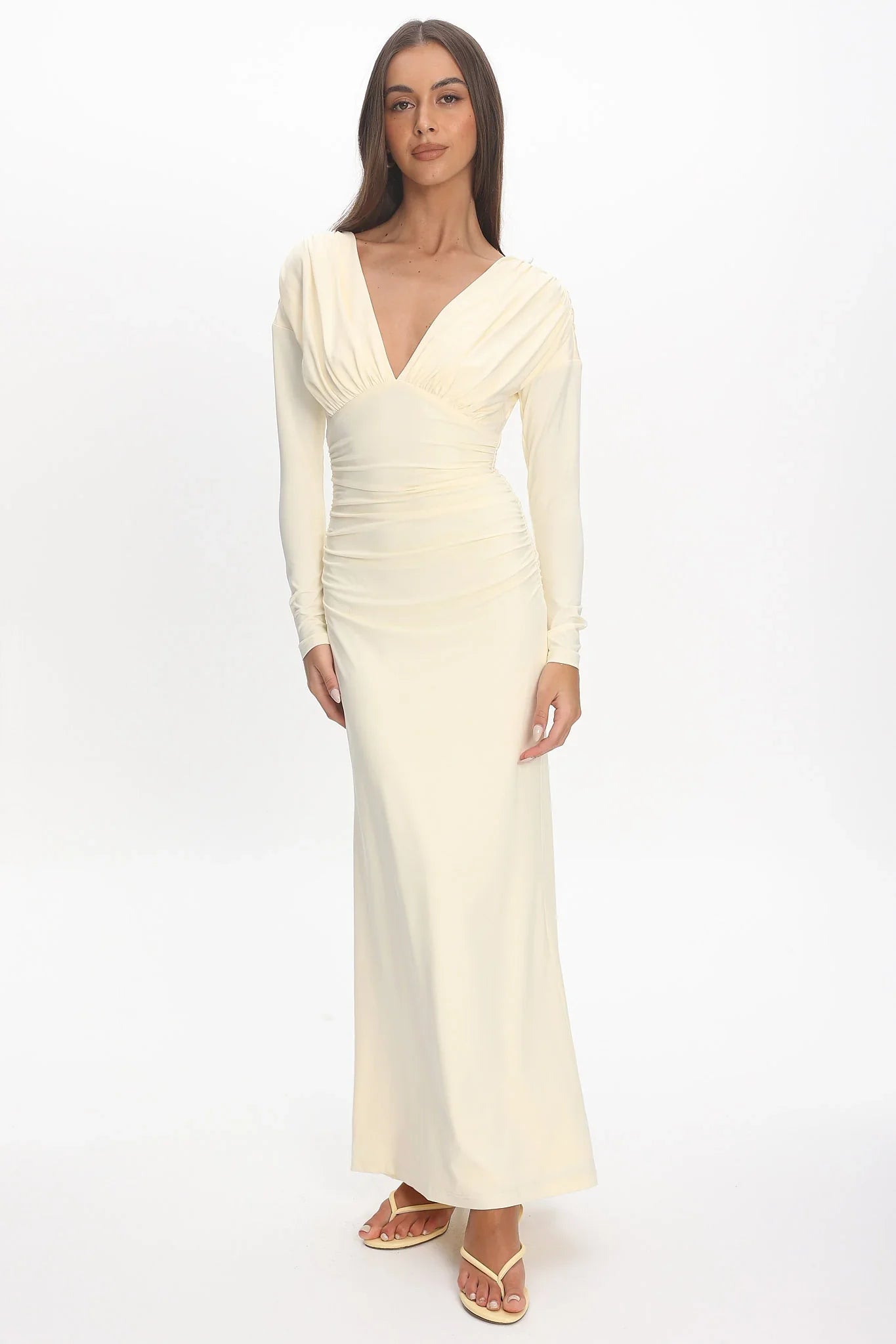 Gilded Long Sleeve Ruched Maxi Dress Butter