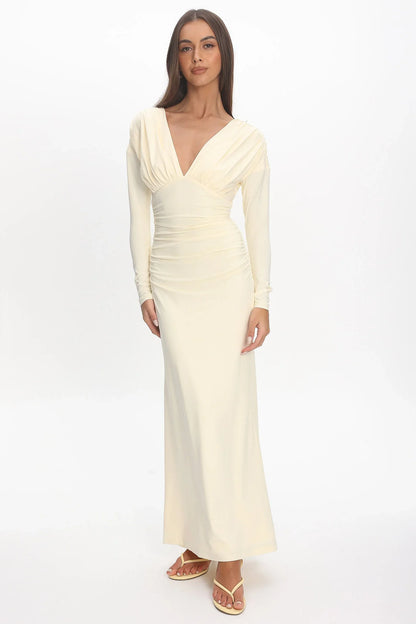 Gilded Long Sleeve Ruched Maxi Dress Butter