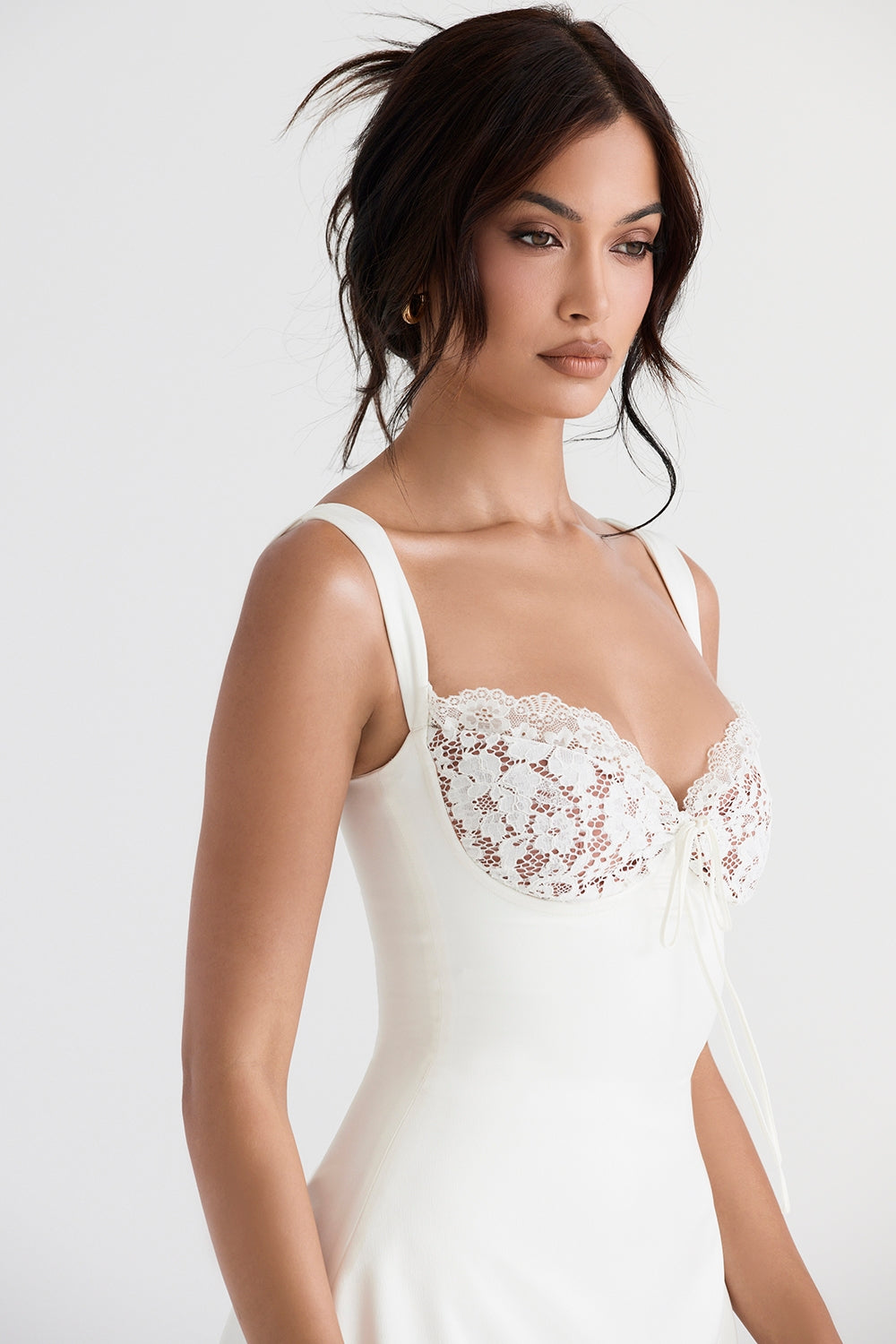 ivory satin and lace mini dress