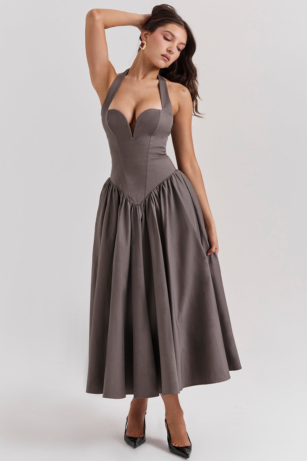 smoke halter midi dress