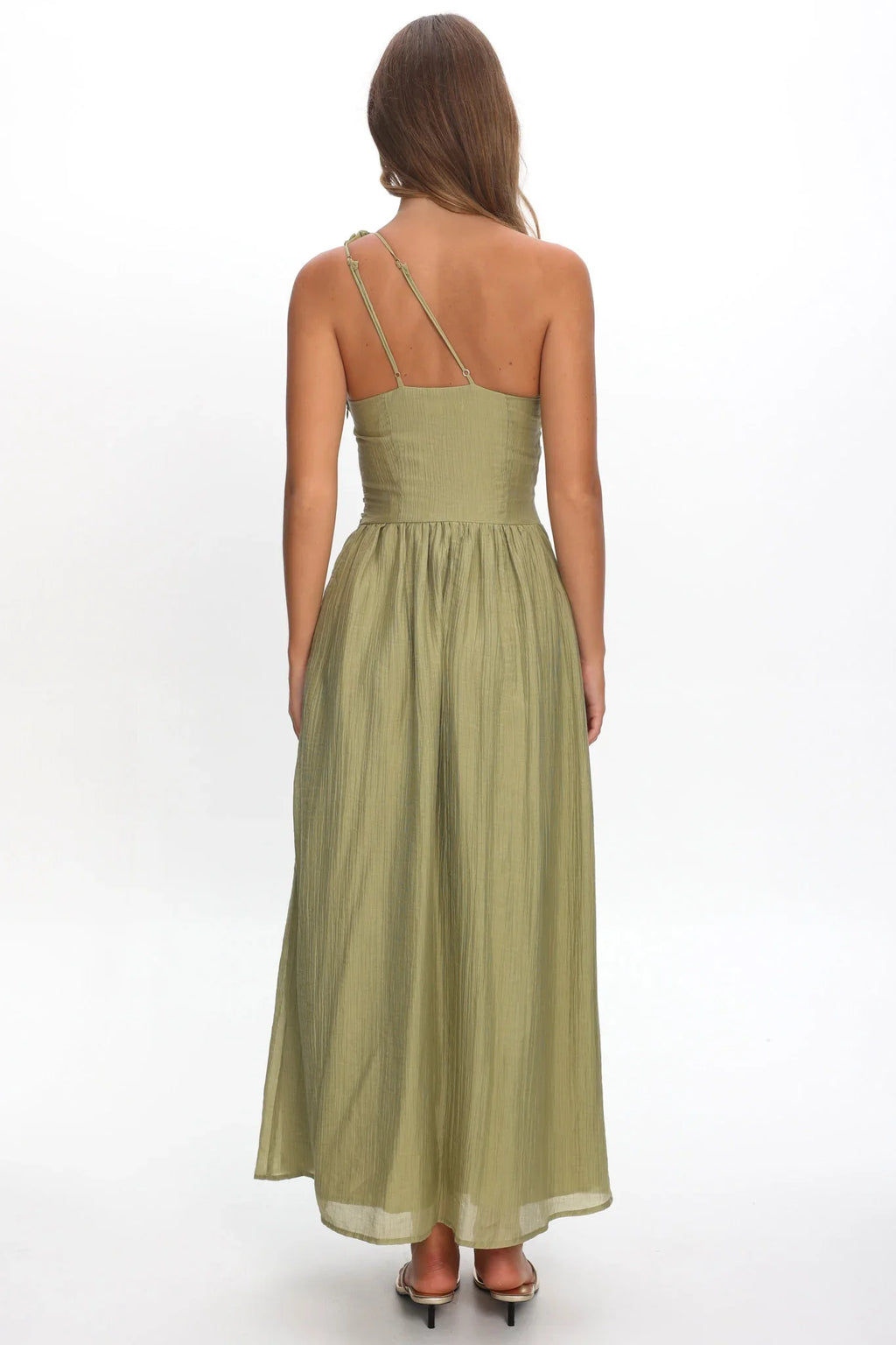 Andrina One-Shoulder Ruched Maxi Dress Olive