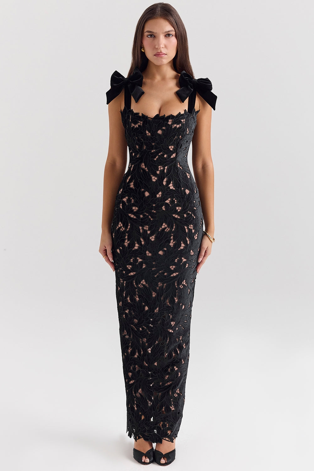 black velvet lace maxi dress