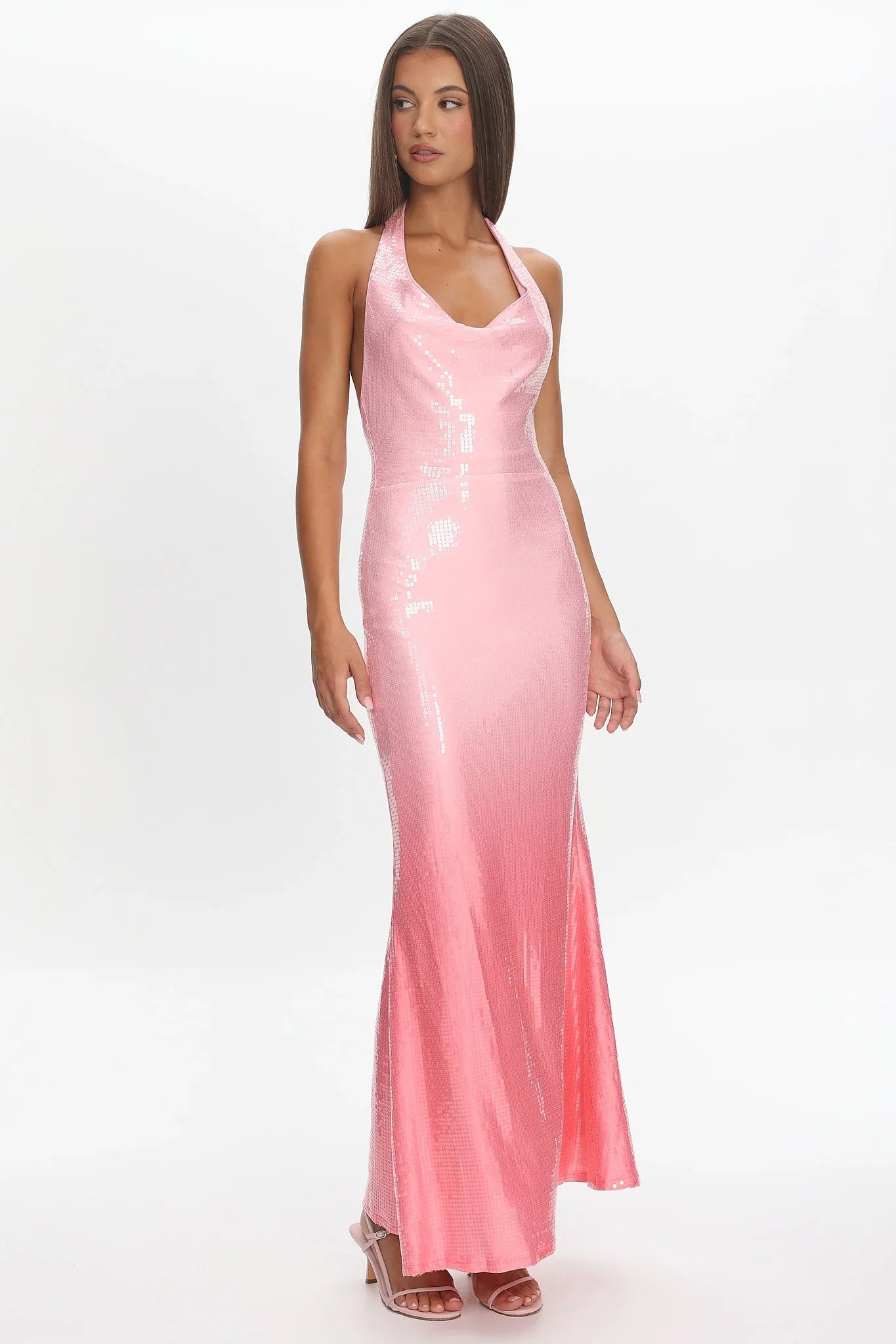 Koral Halter Sequin Maxi Dress Gradient Pink