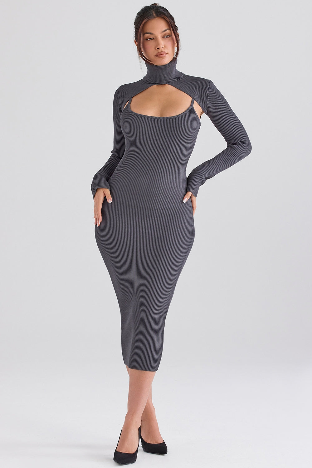 charcoal knit midi dress - sale
