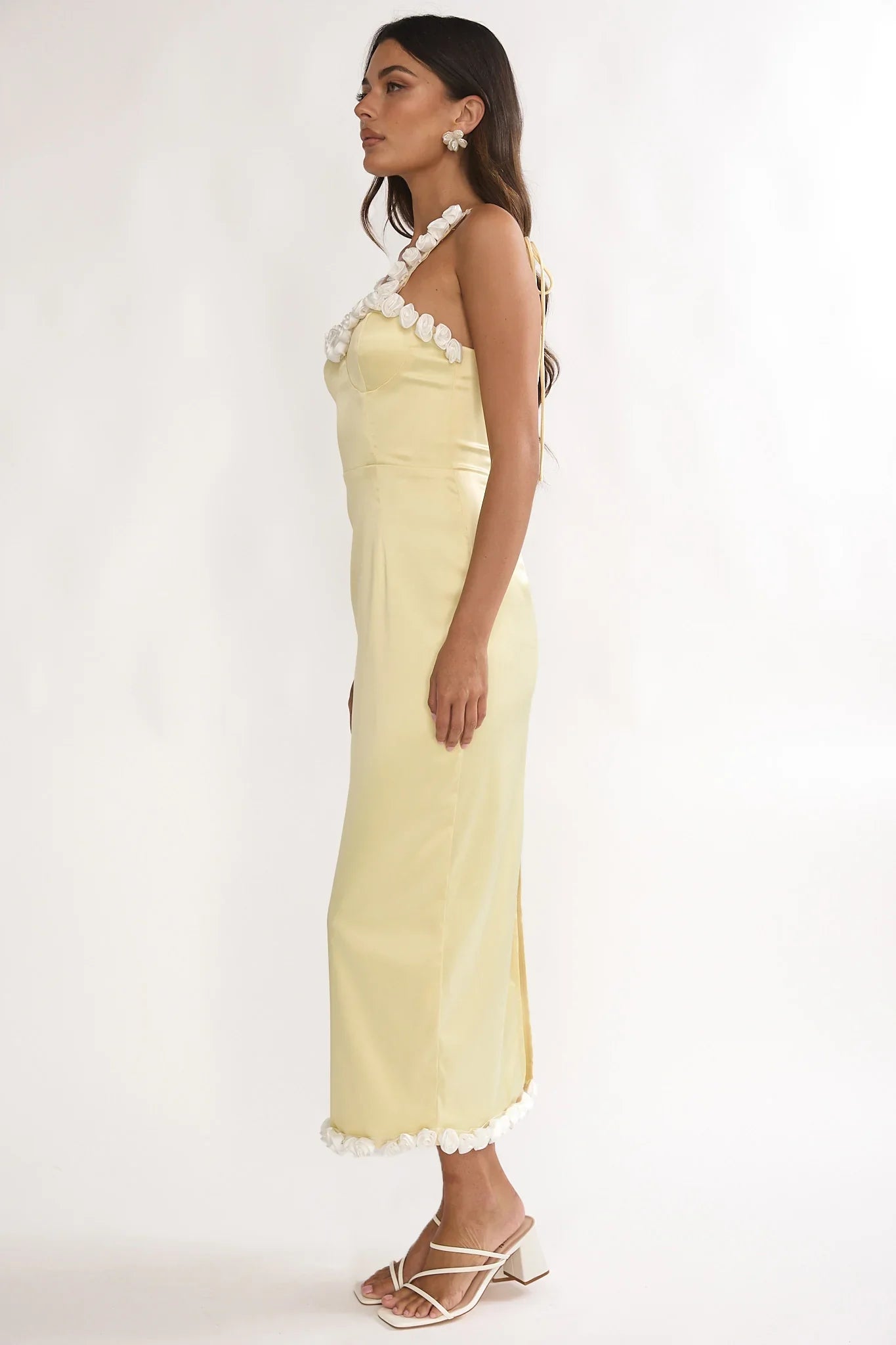 Delyse Rosette Trim Maxi Dress Yellow
