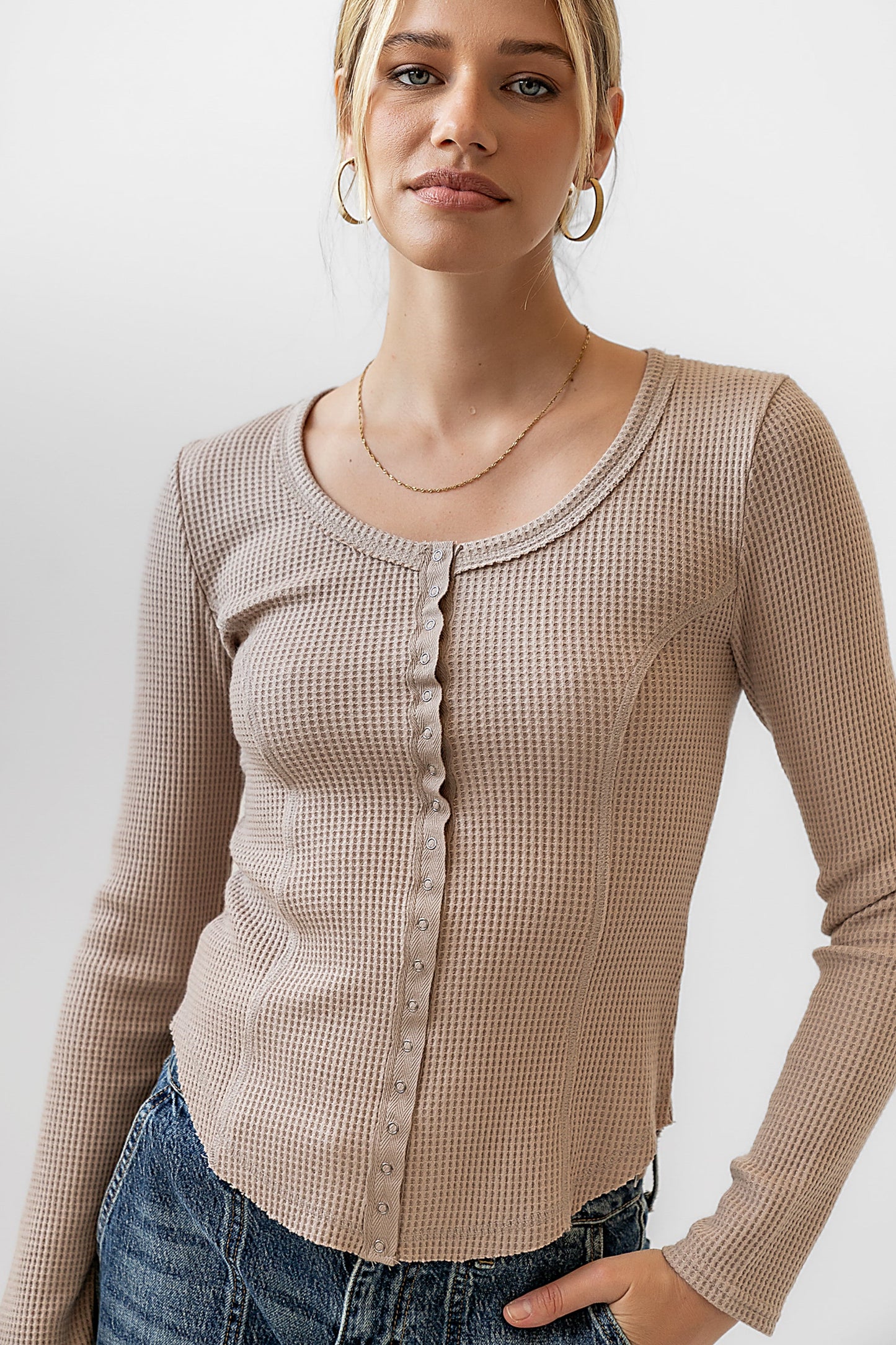 Cal Waffle Knit Top in Mocha - FINAL SALE