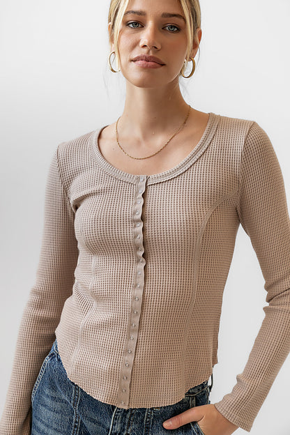 Cal Waffle Knit Top in Mocha - FINAL SALE