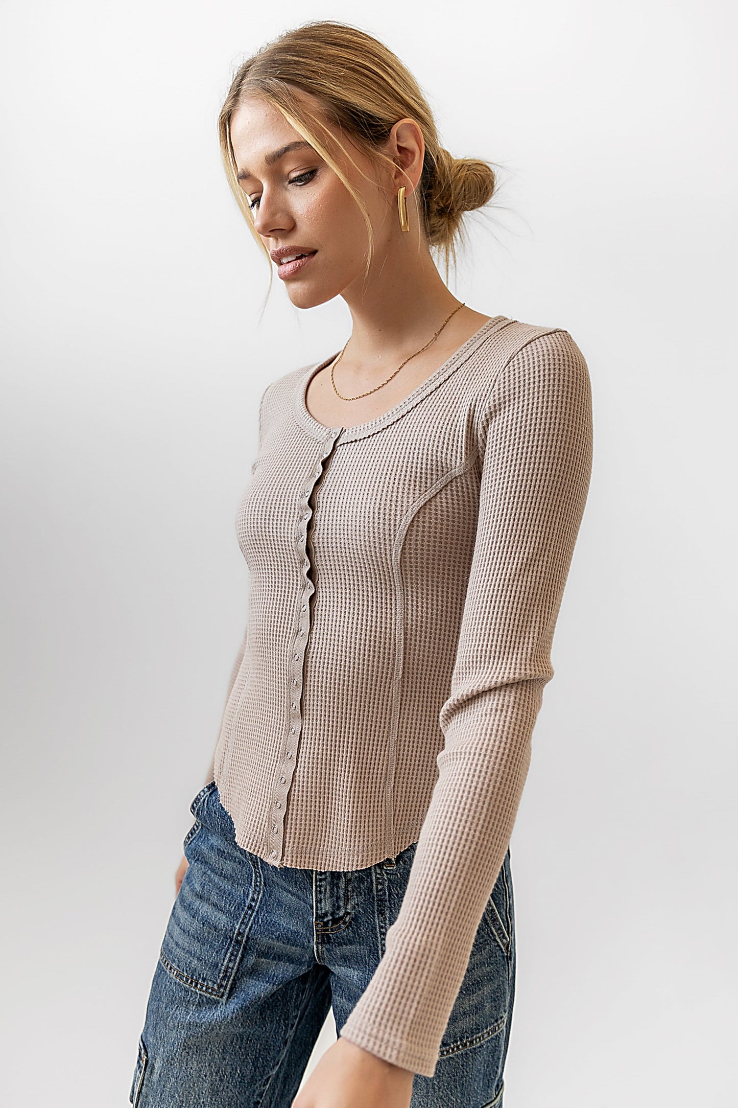 Cal Waffle Knit Top in Mocha - FINAL SALE