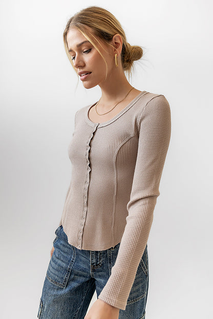 Cal Waffle Knit Top in Mocha - FINAL SALE