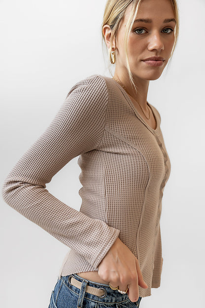 Cal Waffle Knit Top in Mocha - FINAL SALE