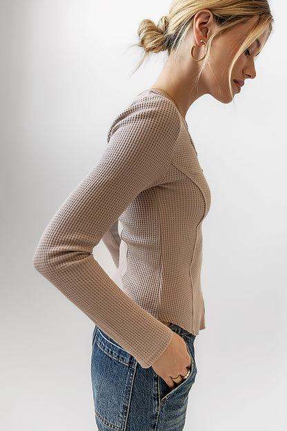Cal Waffle Knit Top in Mocha - FINAL SALE