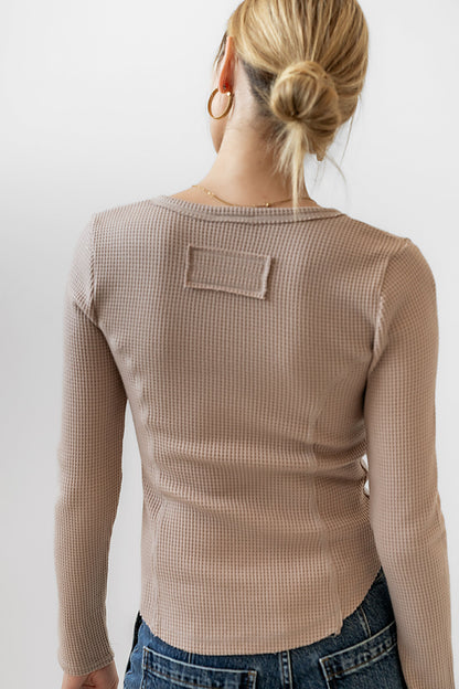 Cal Waffle Knit Top in Mocha - FINAL SALE