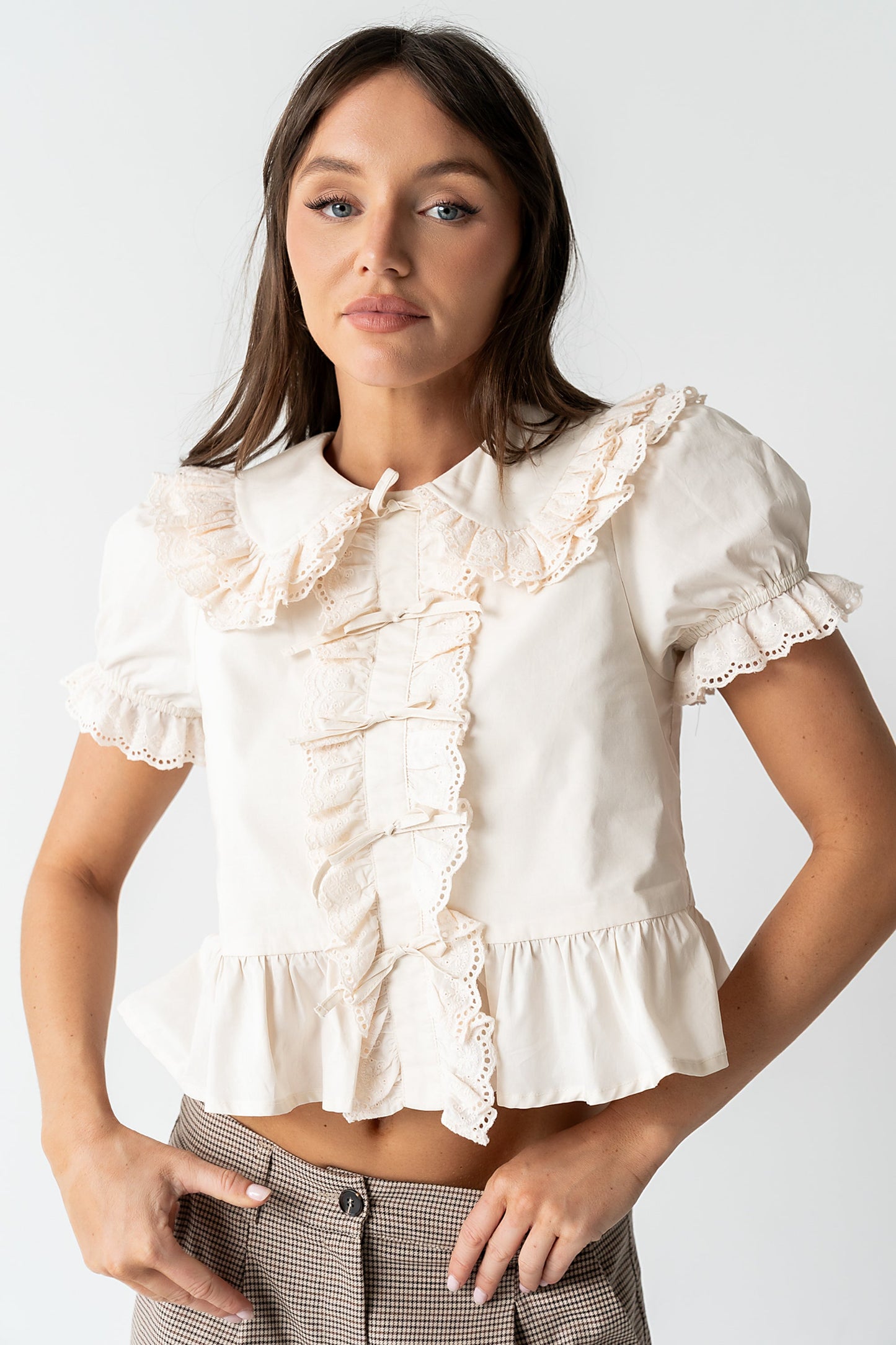Chrissy Lace Trim Blouse in Cream - FINAL SALE