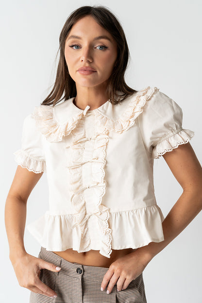 Chrissy Lace Trim Blouse in Cream - FINAL SALE