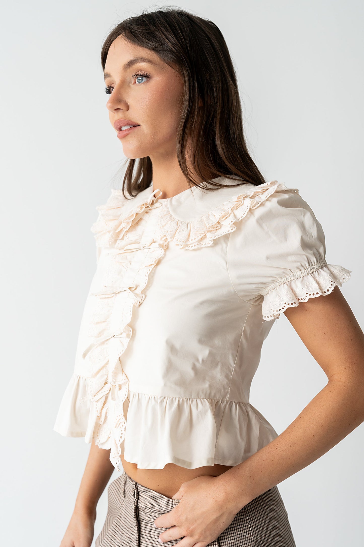 Chrissy Lace Trim Blouse in Cream - FINAL SALE