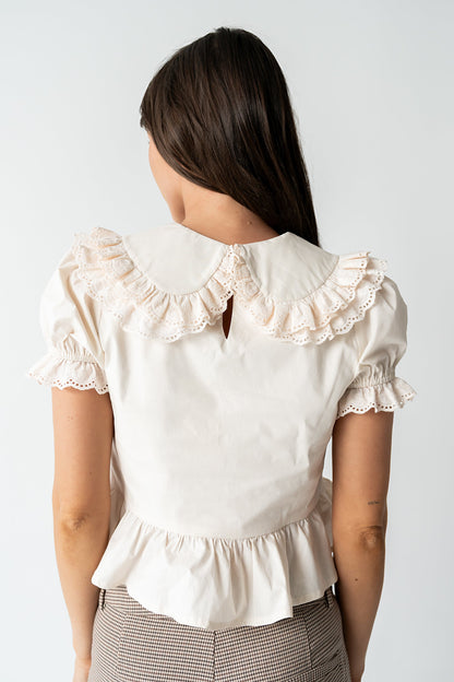 Chrissy Lace Trim Blouse in Cream - FINAL SALE