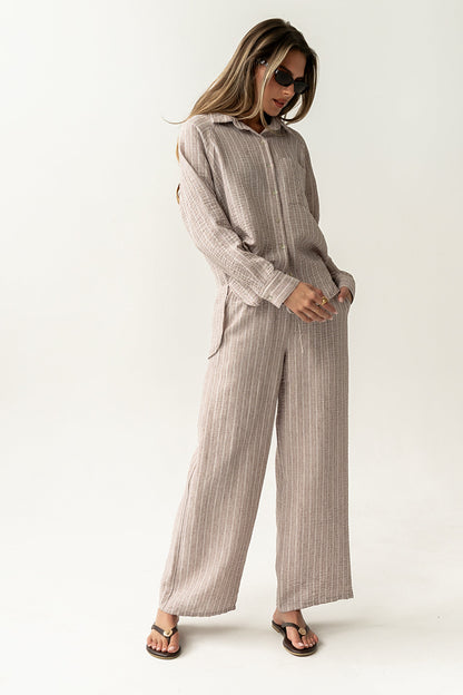 Conner Striped Button Down Top in Mocha