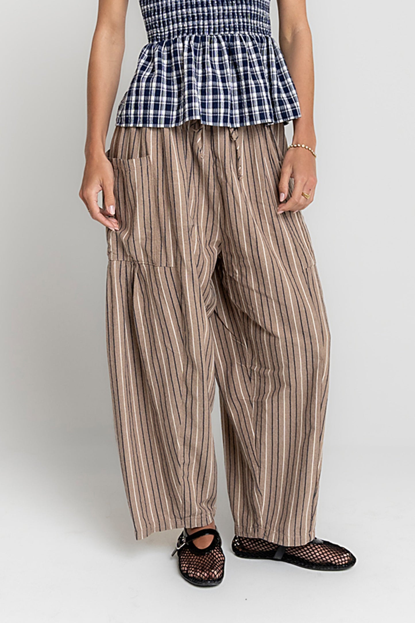 Colleen Striped Baggy Pants in Khaki