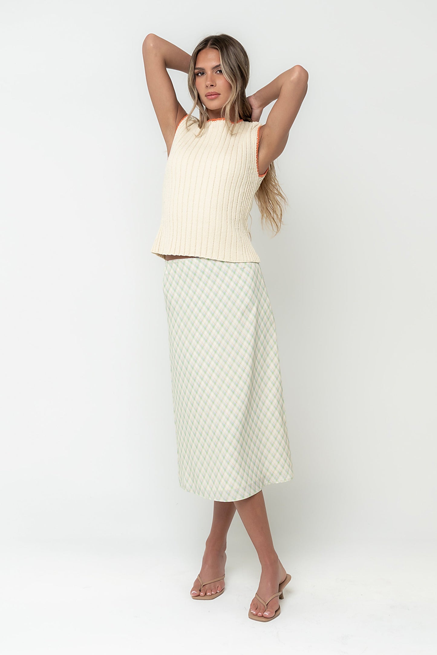 Gentry Contrast Ribbed Tank in Beige