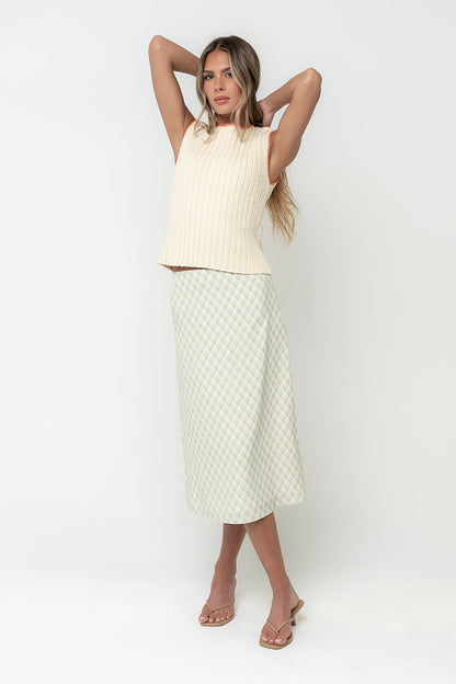 Gentry Contrast Ribbed Tank in Beige