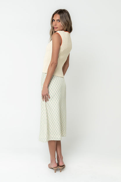 Gentry Contrast Ribbed Tank in Beige