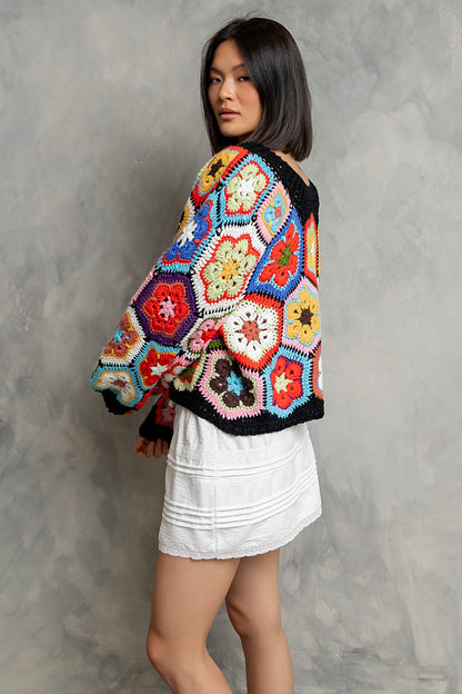 Anisa Crochet Sweater in Black