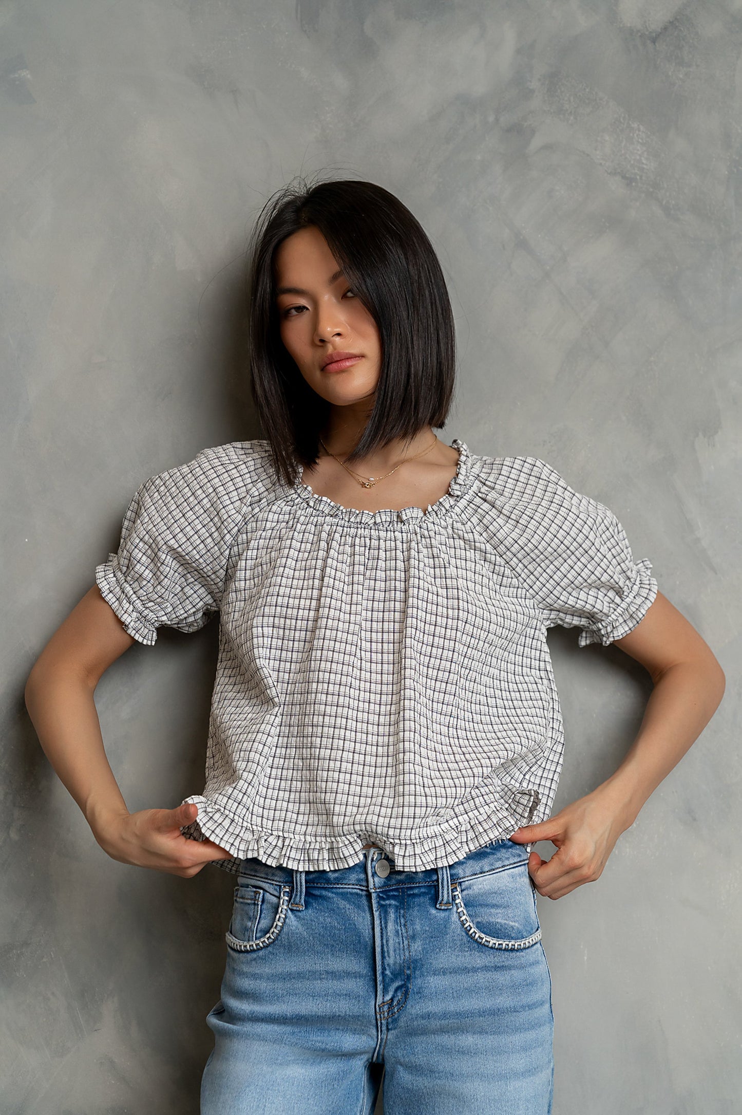 Gabi Plaid Blouse in Ivory