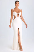 Ruffle-Appliqué Cut-Out Maxi Dress in White