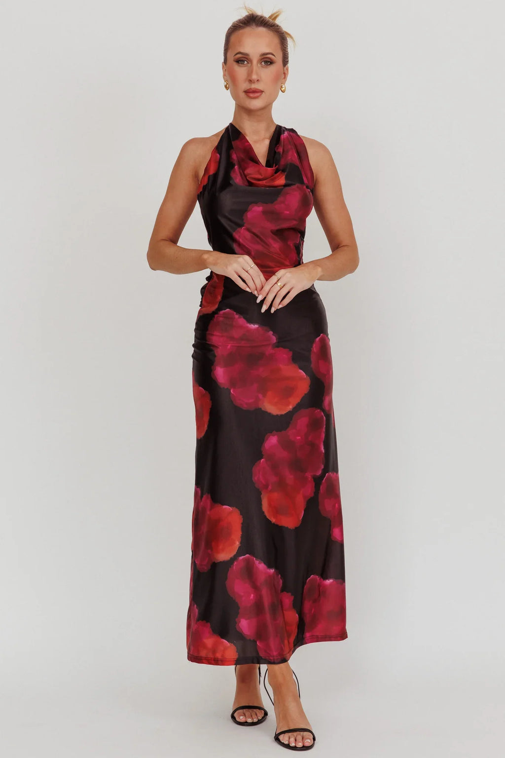 Lustrous Cowl Neck Maxi Dress Pink