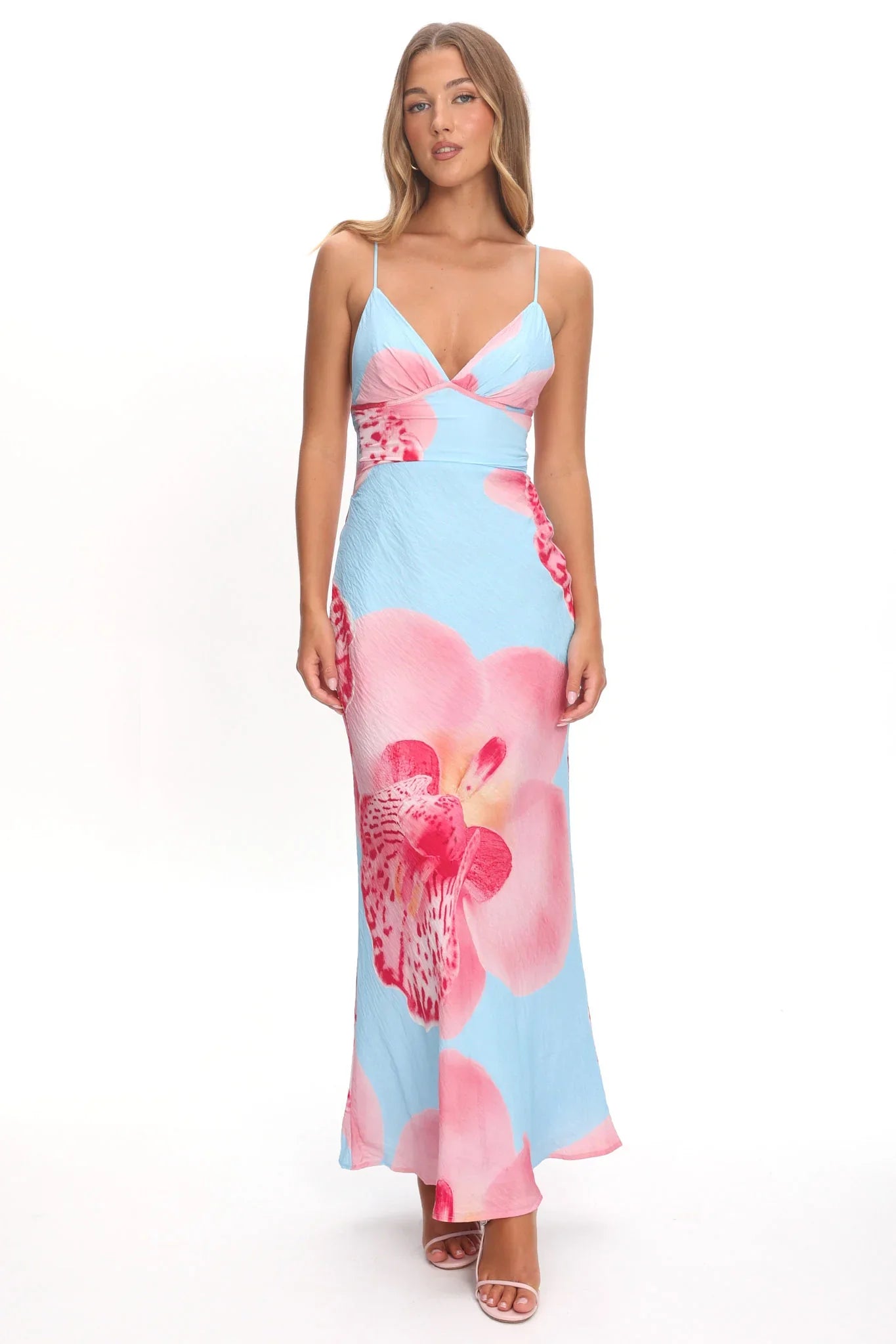 Floating Strappy Low Back Maxi Dress Orchid Blue