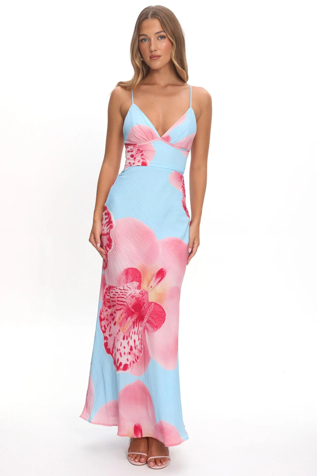 Floating Strappy Low Back Maxi Dress Orchid Blue