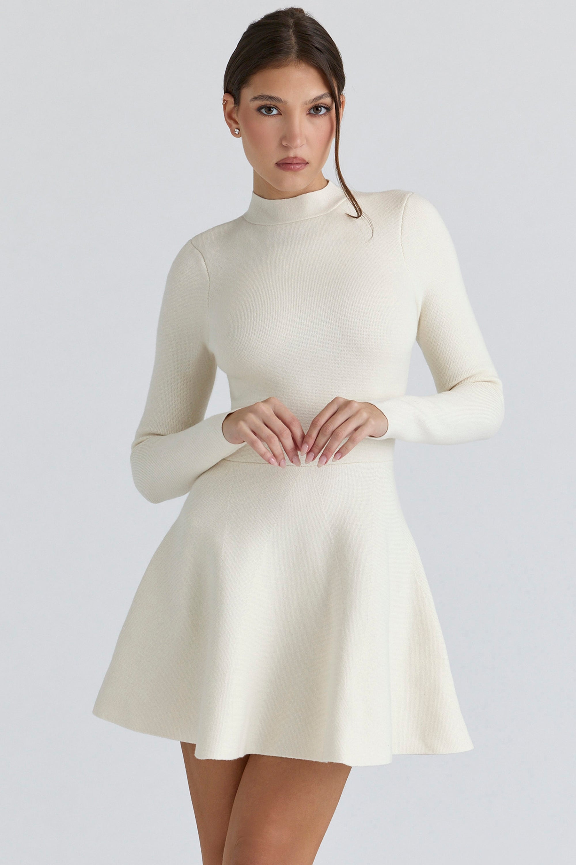 cream merino wool skater mini dress