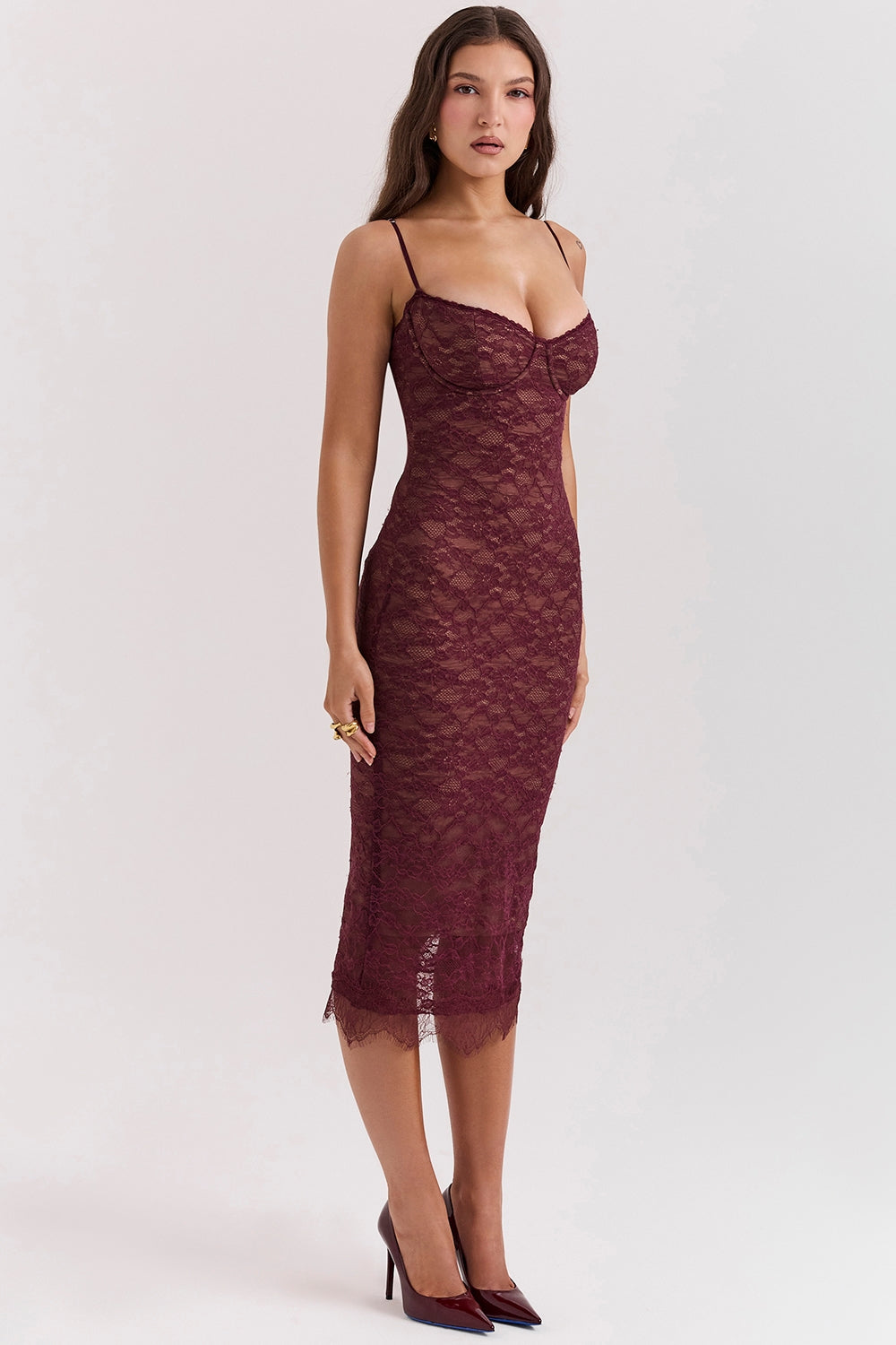 mulberry lace midi dress