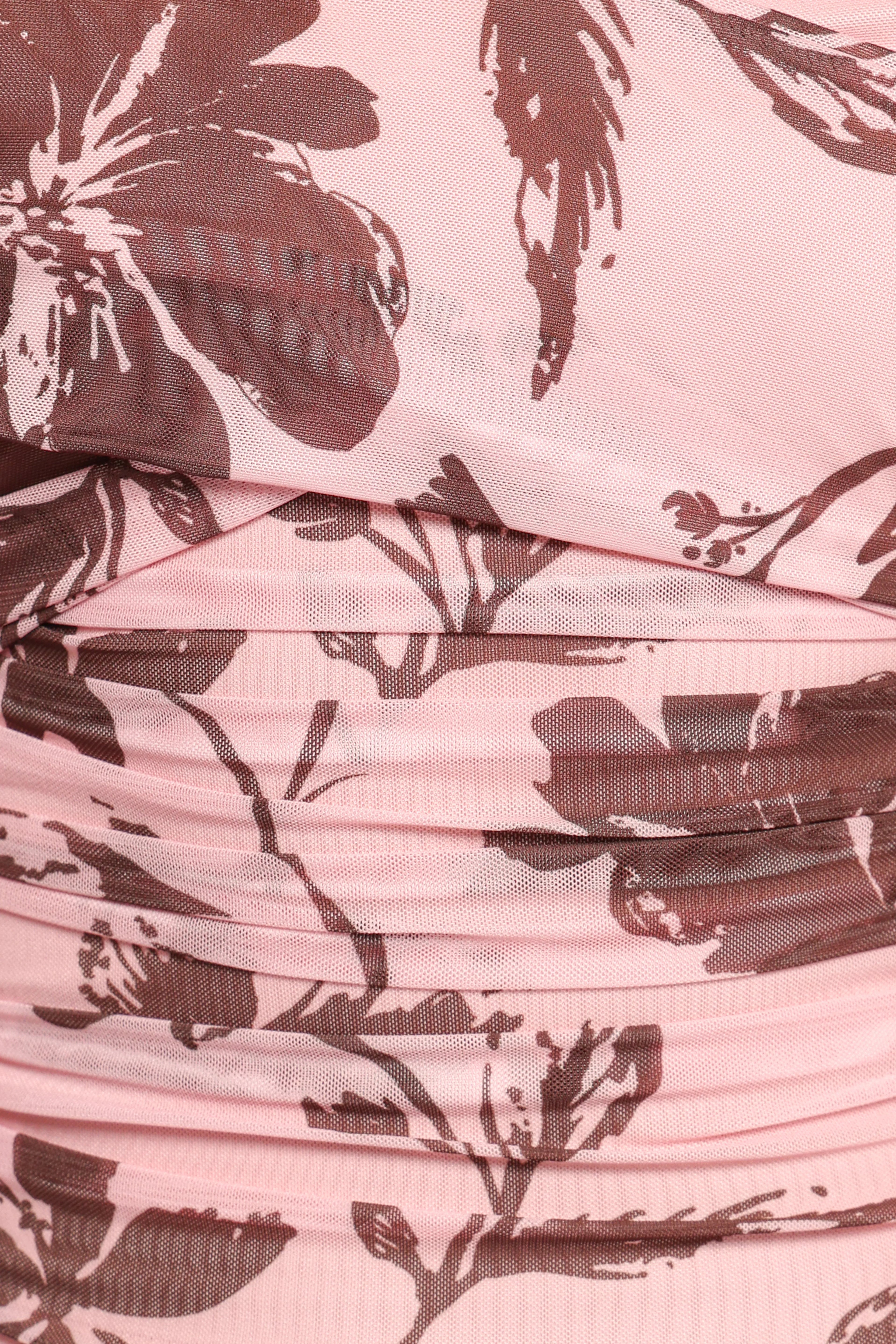 Navida Off Shoulder Mesh Top - Pink Brown Floral