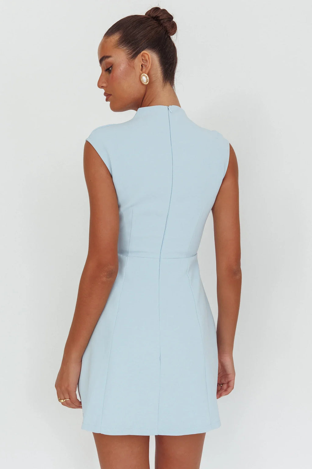 Thandi Pleat Shoulder Faux Pocket Mini Dress Steel Blue