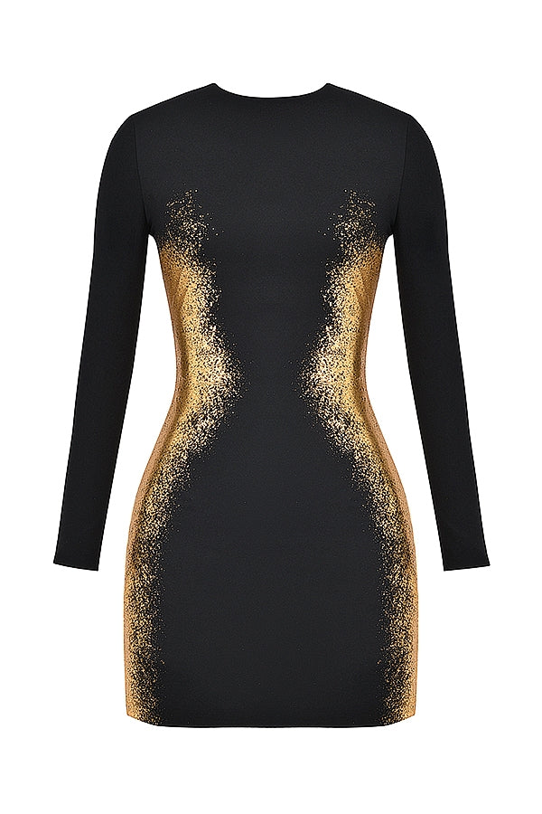 black & gold foil print mini dress