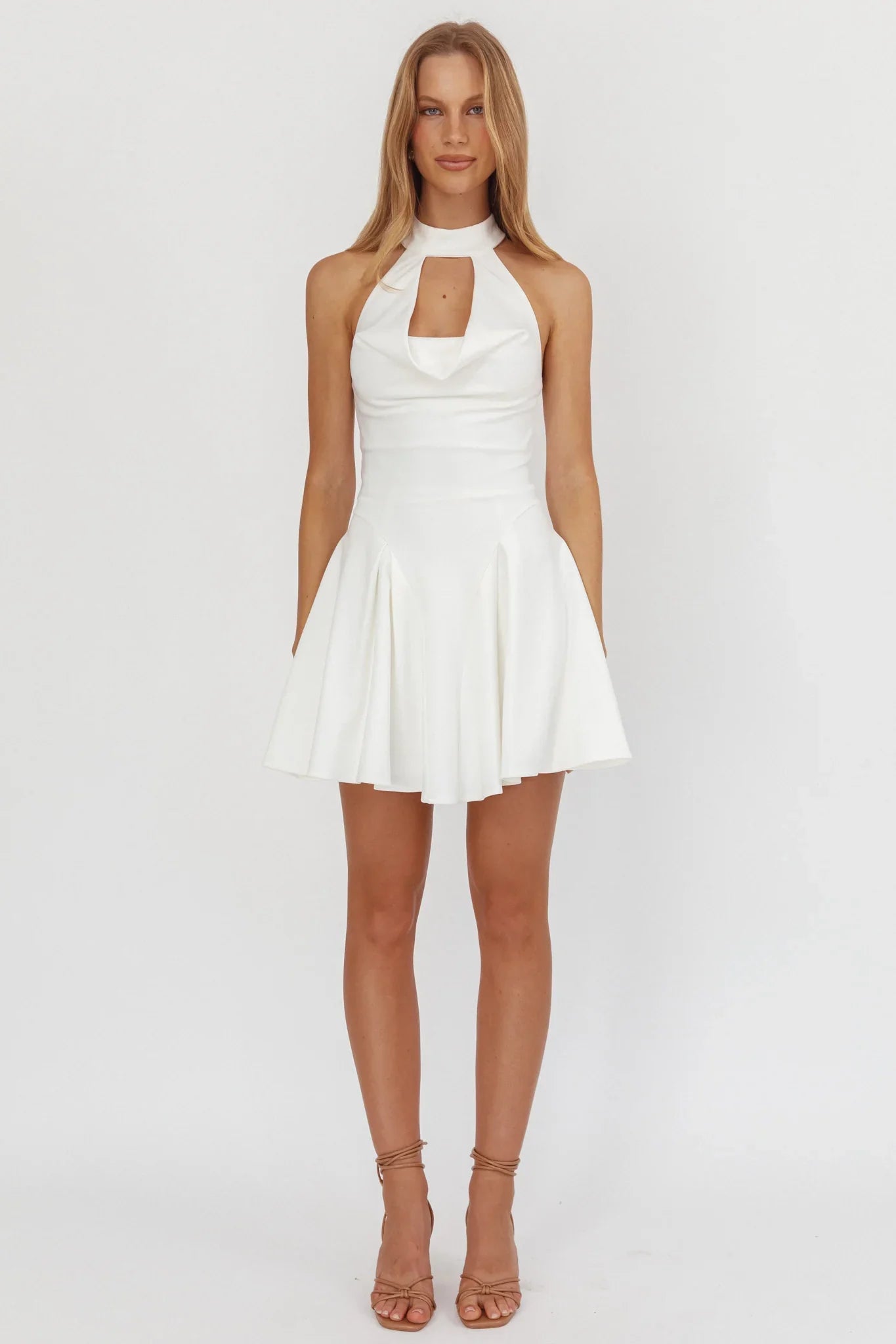 Charlene Cowl Halterneck Mini Dress White
