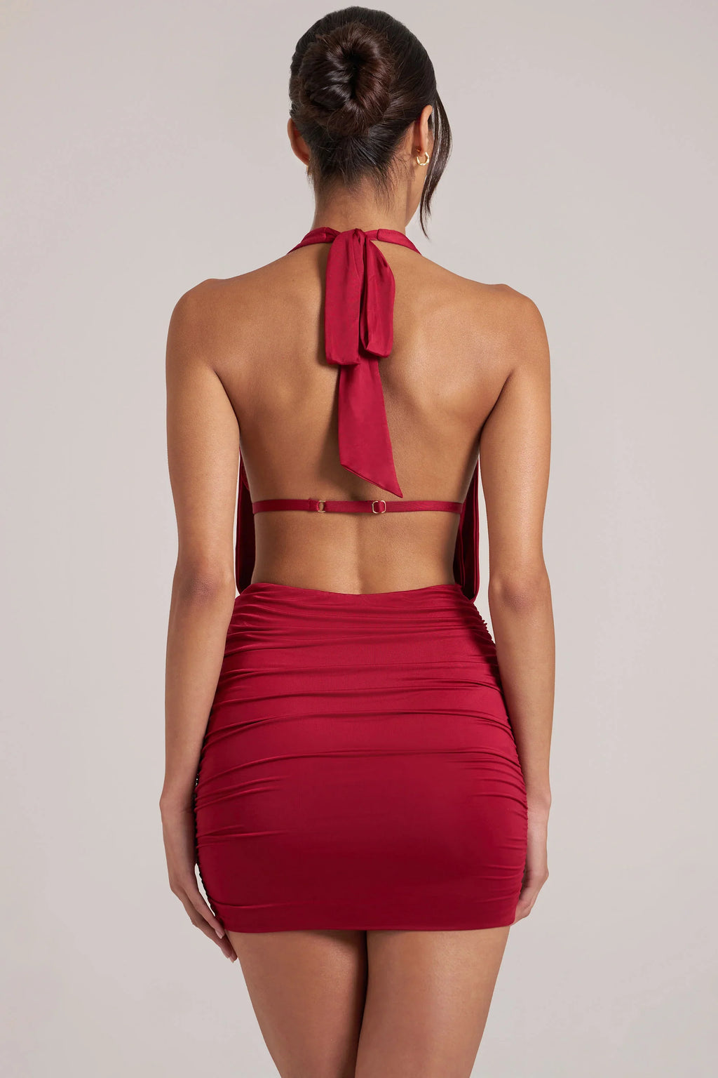 Draped Cowl Mini Dress in Cherry Red