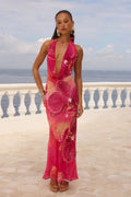 LEXIE LOW PLUNGE HALTER MAXI DRESS - ISABEL PINK