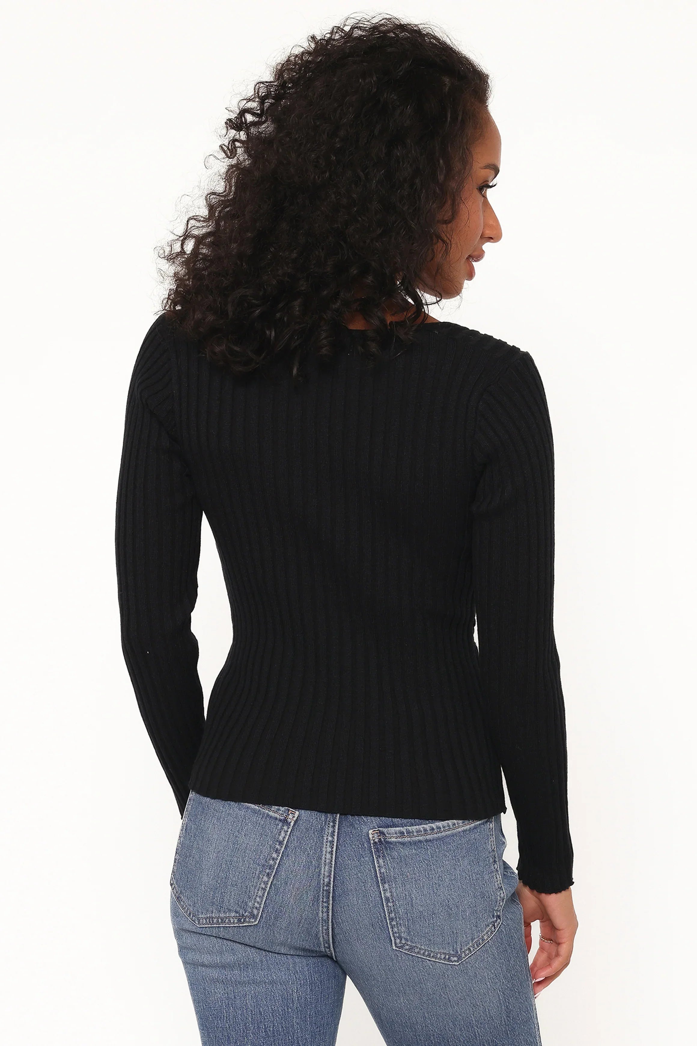 Demi Twist Detail Knit Top - Black