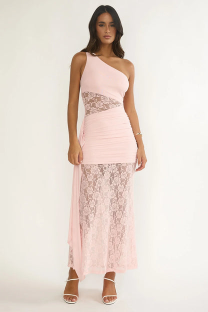 Luli Waist Sash Halter Maxi Dress Lace Pink